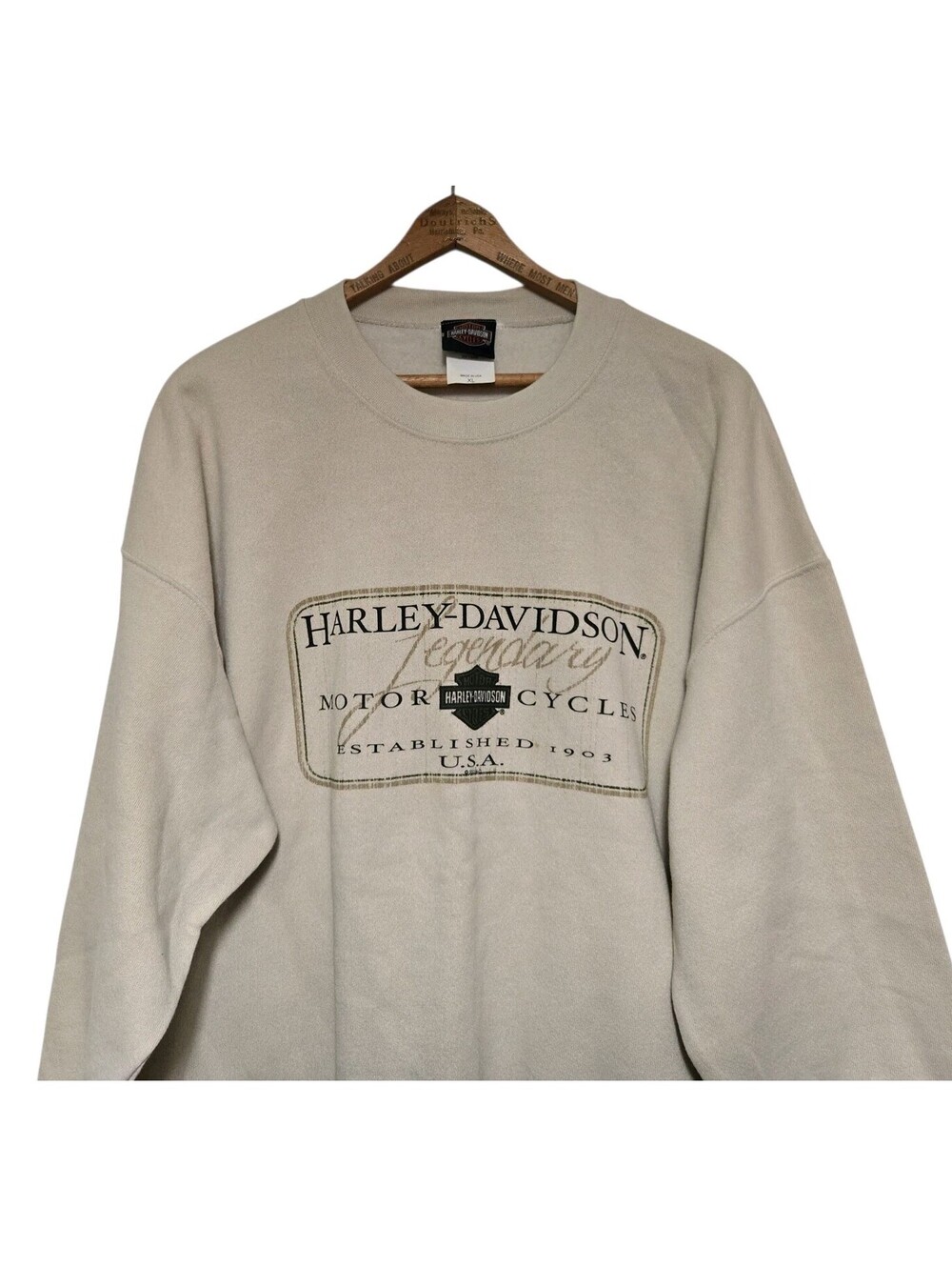 Vintage Y2K Harley Davidson Men's Motorcycles Cream Crewneck Sweatshirt Size XL